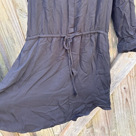 Babaton Aritzia 100% Silk Black Tie Waist Button Front Casual Mini Dress - Picture 4 of 7